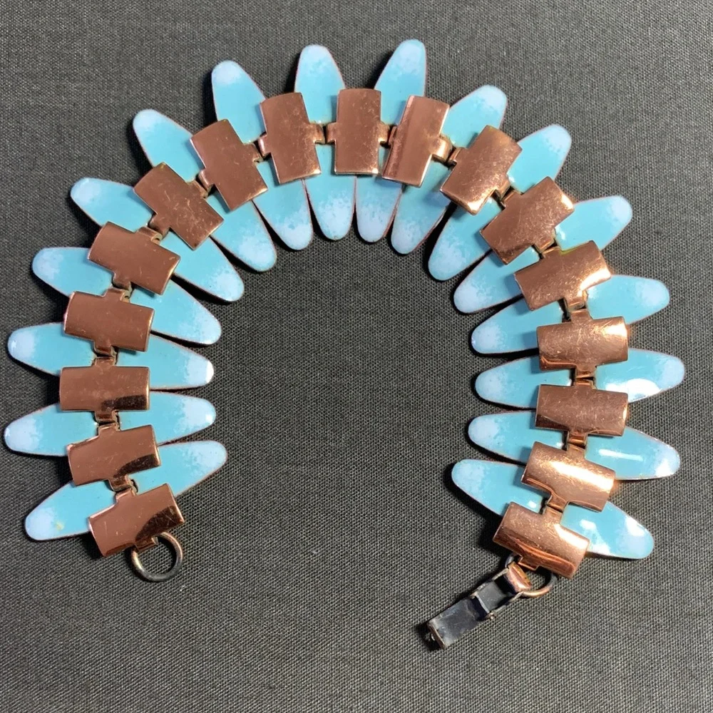 1950s Nefertiti Copper and Enamel Bracelet